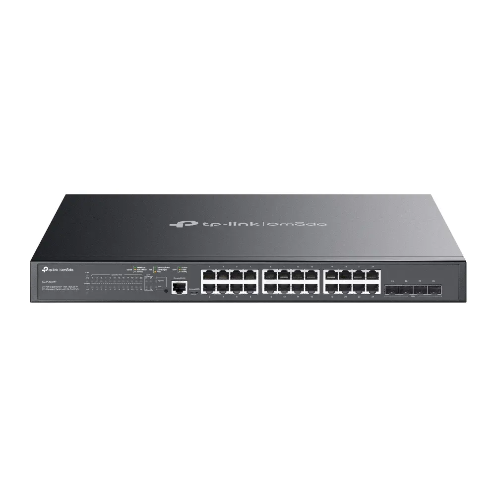 Omada 24-Port Gigabit and 4-Port 10GE SFP+ L2+ Managed Switch with 24-Port PoE+ SG3428XMP